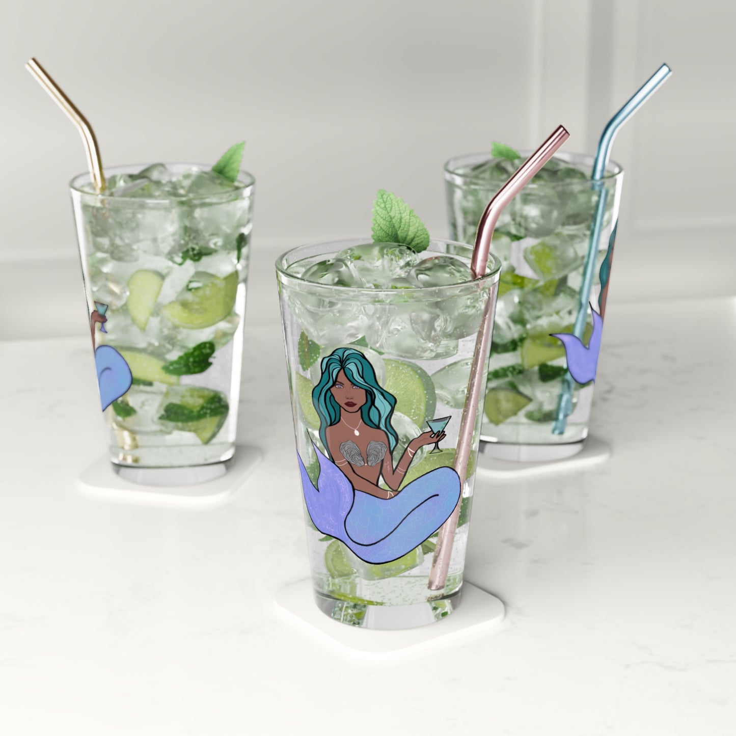 Martini Mermaid Pint Glass, 16oz